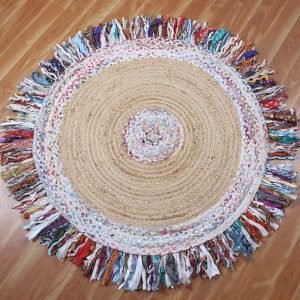 Hand Braided Cotton Jute Multicolor Modern Round Area Rug