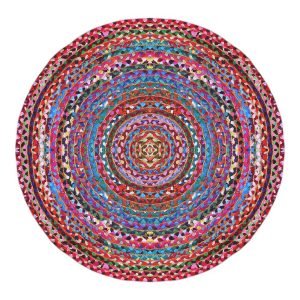 cotton chindi jute indian braided rug with multicolor stripe rug