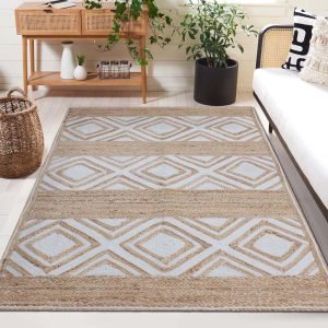 Handmade Beige White Jute Large Area Rug