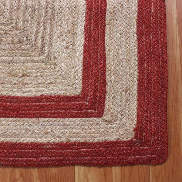 Red Bordered Beige Jute Small Area Rug - Image 5
