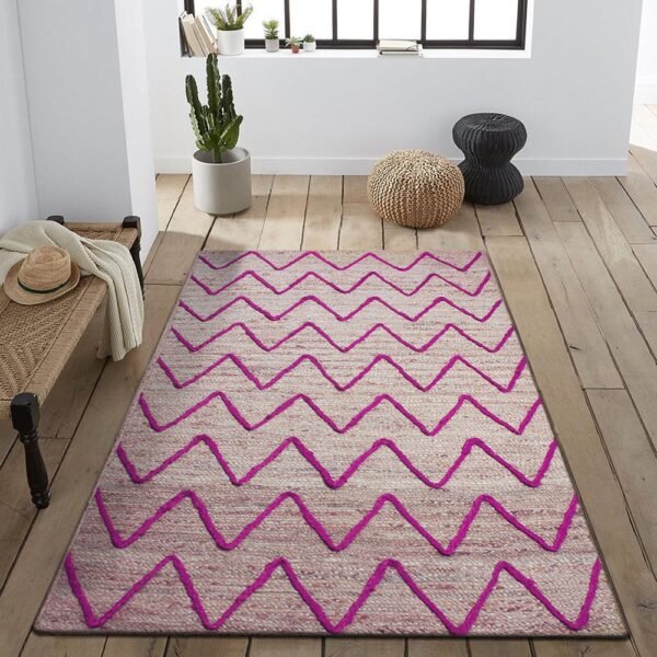 Beige Pink Hand Braided Jute Flat Area Rug - Image 2
