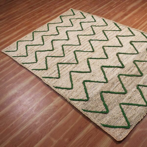 Hand Braided Beige Green Jute Area Rug - Image 4