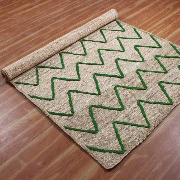 Hand Braided Beige Green Jute Area Rug - Image 6