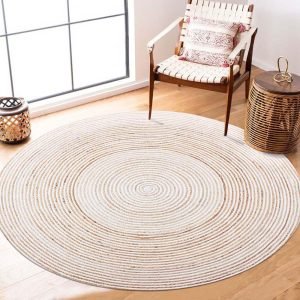 Hand Braided Cotton Jute Beige Round Area Rug