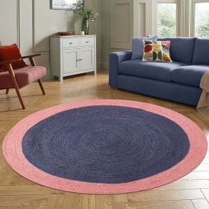 Hand Braided Pink Blue Round outdoor Area Rug
