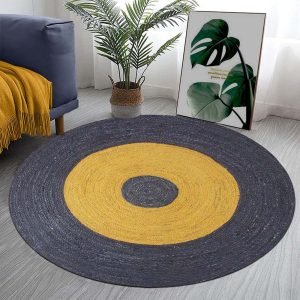 Hand Braided Yellow Black Round Area Rug