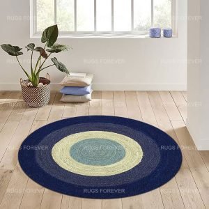 Indian Hand Braided Jute Round Blue Rug
