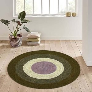 Hand Braided Jute Round Brown White Area Rug