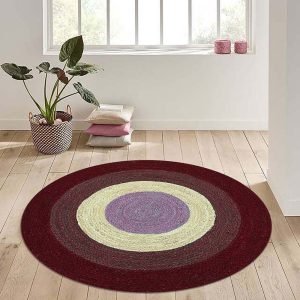 Hand Braided Jute Round Red White Area Rug
