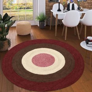 Hand Braided Jute Round Brown Beige Area Rug