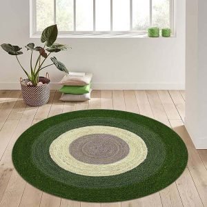 Hand Braided Jute Round Brown White Area Rug
