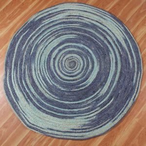 Round Blue Hand Braided Modern Area Jute Rug