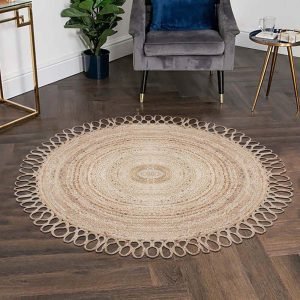 Hand Braided Modern Round Beige Area Rug