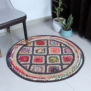 Hand Braided Cotton Jute Multicolor Round Bordered Area Rug