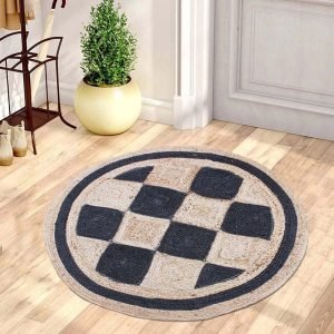 Handmade Round Jute Black white Round Bordered Rug