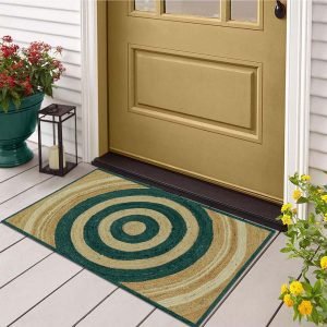 Hand Braided Striped Green Beige Jute Rug