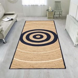 Hand Braided Striped Blue Beige Jute Area Rug