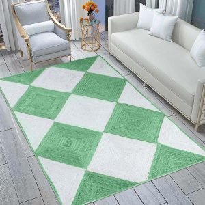 Hand Braided Geometric White Green Jute Rug
