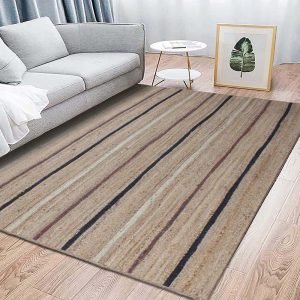 Hand Braided Striped Beige Jute Area Rug