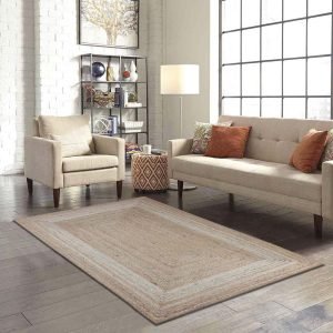 Hand Braided Bordered Beige Jute Area Rug