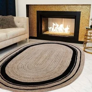 Jute Oval Beige Hand Braided Geometric Rug