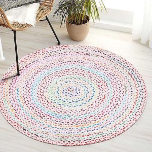 Indian Handmade Multicolor Cotton Round Area Rug