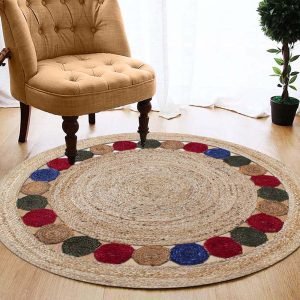 Round Hand Braided Jute Beige Area Rug