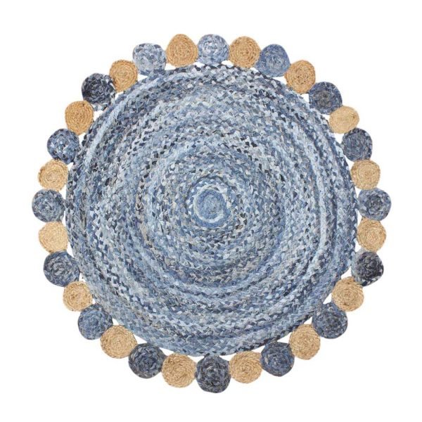 Multicolor Scalloped Beige Cotton Jute Round Rug