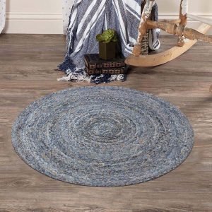 Cotton Jute Handmade Blue Round Area Rug