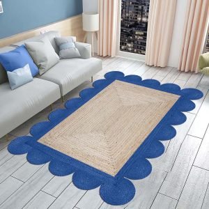 Scalloped Jute Handmade Blue Beige Area Rug