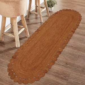 Handmade Orange Scalloped Jute Area Rug