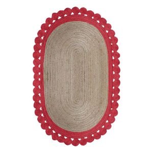 Red Beige Hand Braided Lobby Area Rug