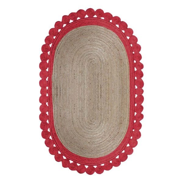 Red Beige Hand Braided Lobby Area Rug