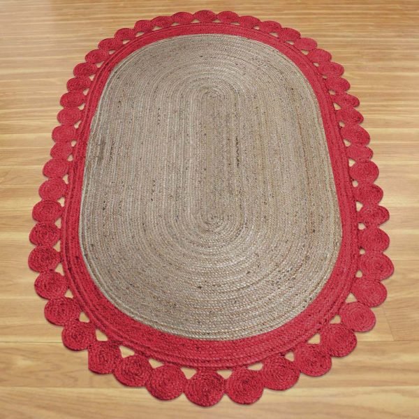 Red Beige Hand Braided Lobby Area Rug - Image 3