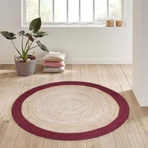 Hand Braided Beige Red Round Large Area Rug
