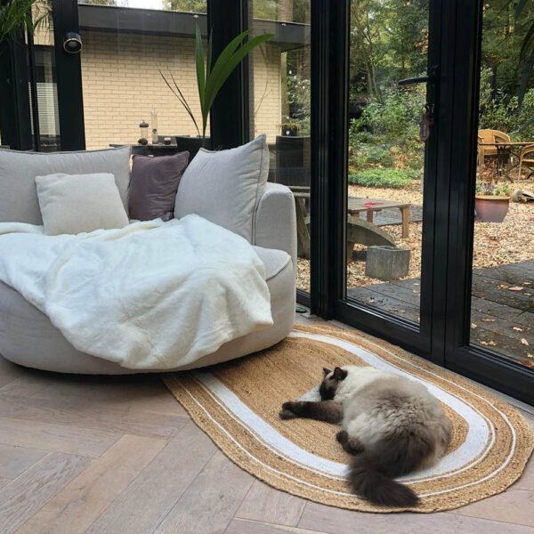 Hand Braided Jute Beige White Oval Rug - Image 2