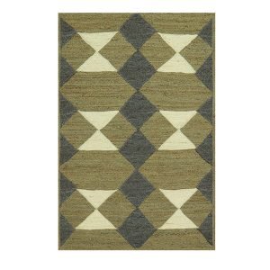 Hand Braided Green Black Geometric Outdoor Rug
