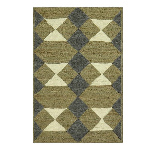 Hand Braided Green Black Geometric Outdoor Rug