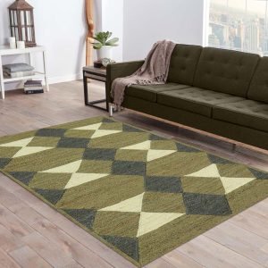 Hand Braided Green Black Geometric Outdoor Rug