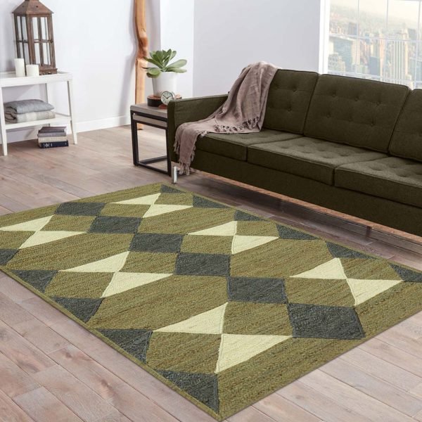Hand Braided Green Black Geometric Outdoor Rug - Image 2
