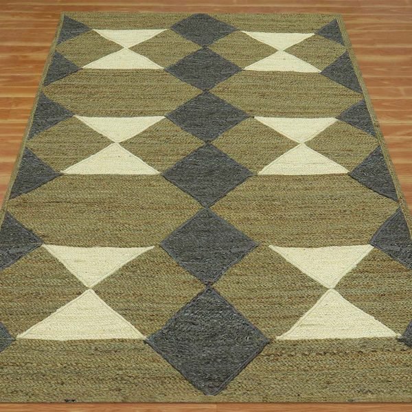 Hand Braided Green Black Geometric Outdoor Rug - Image 3