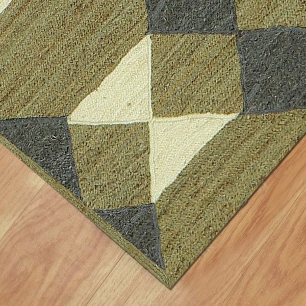 Hand Braided Green Black Geometric Outdoor Rug - Image 4