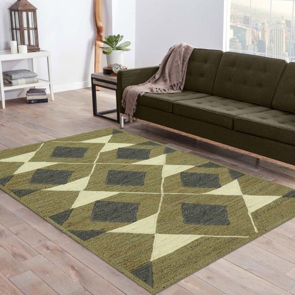 Geometric Hand Braided Green Modern Area Rug - Image 2