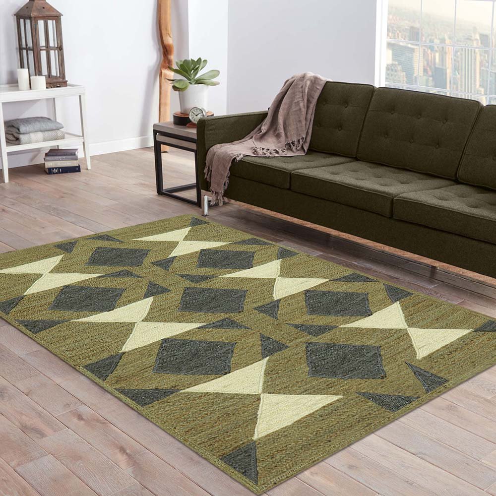 Handmade Geometric Black Green Area Rug - Image 2