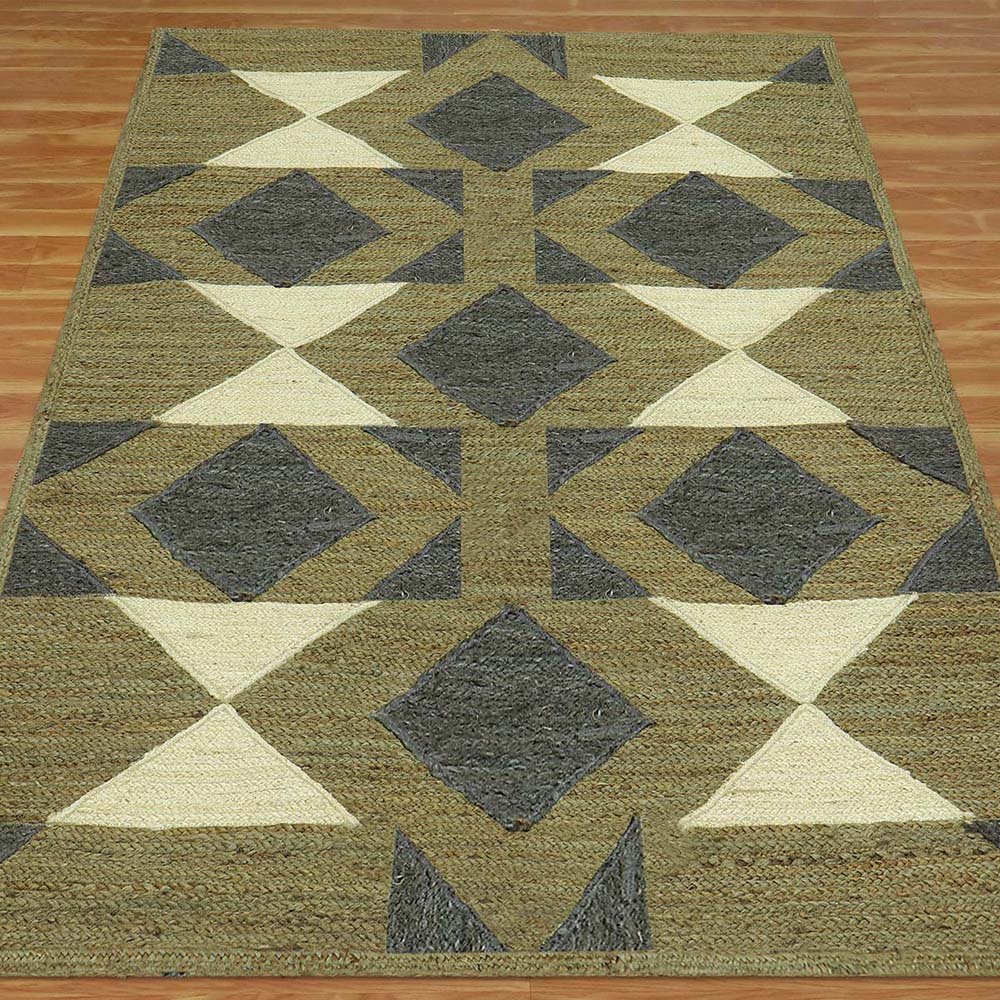 Handmade Geometric Black Green Area Rug - Image 3