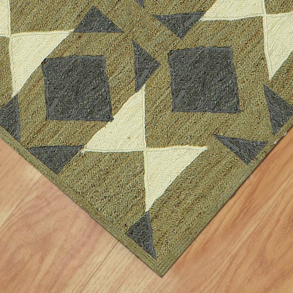 Handmade Geometric Black Green Area Rug - Image 4
