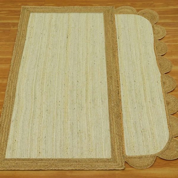 Indian Handmade White Geometric Jute Rug - Image 3