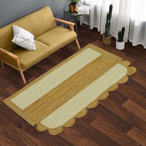 White Beige Hand Braided Home Decor Jute Rug - Image 2