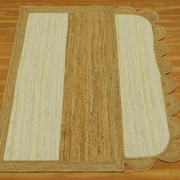 White Beige Hand Braided Home Decor Jute Rug - Image 3