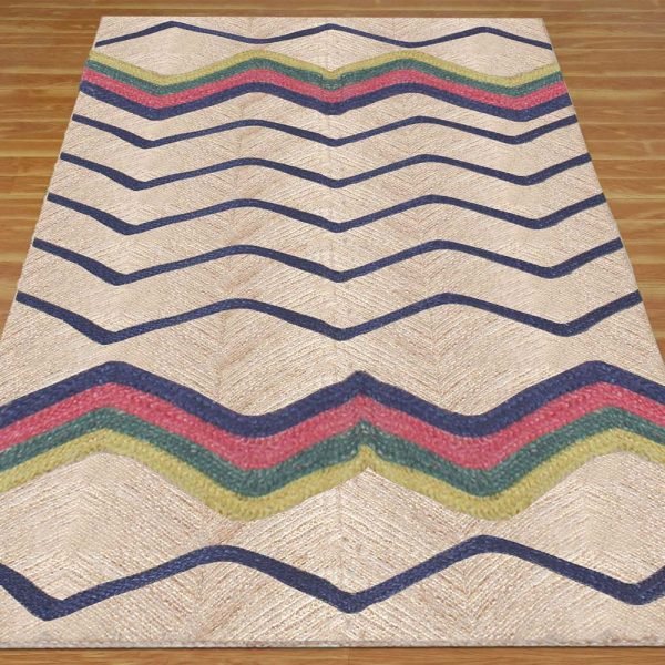 Handmade Multicolor Geometric Jute Rug - Image 3